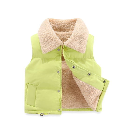 GiLiling Baby Boys Girls Fleece Waistcoat Down Jacket Winter Fuzzy Thick Cotton-Padded Puffer Jacket Sleeveless Coat (Green, 3-4 Years)