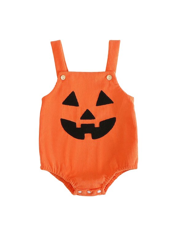 Baby Boys Girls Halloween Outfit Pumpkin Romper Ghost Cotton Jumpsuit Overalls Square Neck Easy Snaps for Quick Diaper Changes (Black, 0-3 Months)