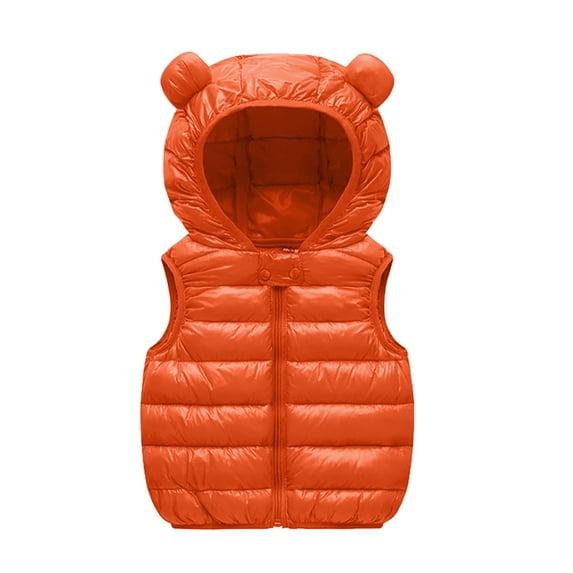 GiLiling Baby Boys Girls Hooded Puffer Vest Winter Lightweight Sleeveless Bear Ears Zipper up Jacket Down Vest Coat Kids (Orange, 2-3 Years)