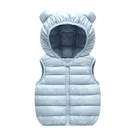 GiLiling Baby Boys Girls Hooded Puffer Vest Winter Lightweight Sleeveless Bear Ears Zipper up Jacket Down Vest Coat Kids (Sky Blue, 18-24 Months)