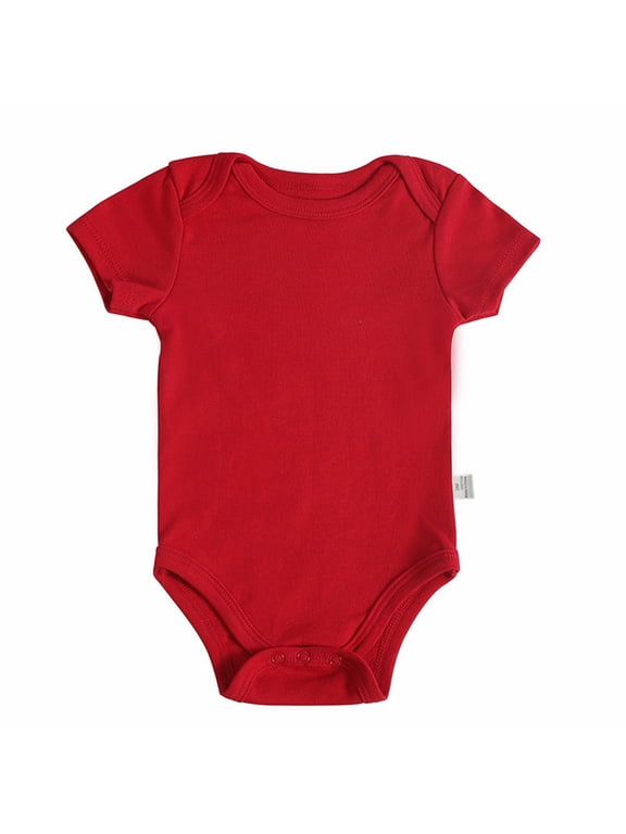 Baby Boys Girls Short-Sleeve Bodysuit One-Piece Romper Solid Color Snap Closure Breathable Soft Machine Washable (Red, 6-9 Months)