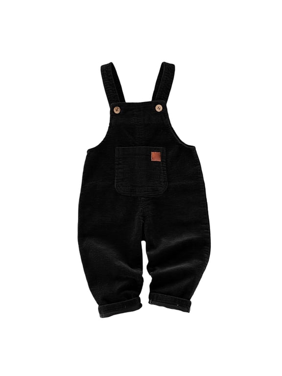 Baby Boys and Girls Bib Overalls Button Suspender Pants Romper Loose Jumpsuit Solid Straps Trousers (Black, 3-4 Years)