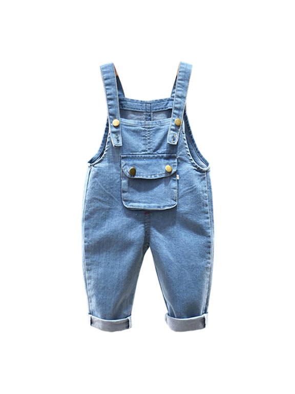 Baby Boys and Girls Bib Overalls Button Suspender Pants Romper Loose Jumpsuit Solid Straps Trousers (Blue, 6-12 Months)