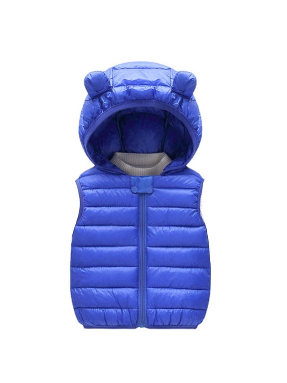 Baby Boys and Girls Hooded Puffer Vest Winter Lightweight Sleeveless Bear Ears Zipper Up Jacket Down (Blue, 18-24 Months)