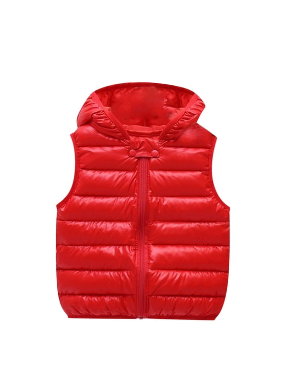 Baby Boys and Girls Hooded Puffer Vest Winter Lightweight Sleeveless Zipper up Jacket down Vest Coat Vests Kids (Red, 12-18 Months)