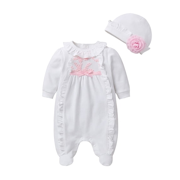 GiLiling Baby Girl Knit Jumpsuit Set with Ruffle Romper and Hat, Soft Fall Winter Coming Home Outfit for Daily Wear (White, 3-6 Months)