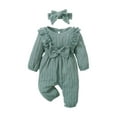 thumbnail image 1 of GiLiling Baby Girl Romper Infant Fall Winter Clothes Ruffle Sweater Long Sleeve Bodysuit Jumpsuit and Headband (Green, 6-9 Months), 1 of 4