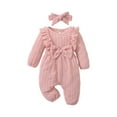 thumbnail image 1 of GiLiling Baby Girl Romper Infant Fall Winter Clothes Ruffle Sweater Long Sleeve Bodysuit Jumpsuit and Headband (Pink, 3-6 Months), 1 of 4