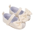 thumbnail image 1 of GiLiling Baby Girls Mary Jane Crib Shoes, Infant Cirb Dress Shoes with Bowknot Detail, Soft Non-Slip Sole Breathable Fabric Footwear (Beige, 3-6 Months), 1 of 8