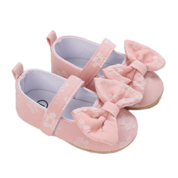 GiLiling Baby Girls Mary Jane Crib Shoes, Infant Cirb Dress Shoes with Bowknot Detail, Soft Non-Slip Sole Breathable Fabric Footwear (Red, 0-3 Months)