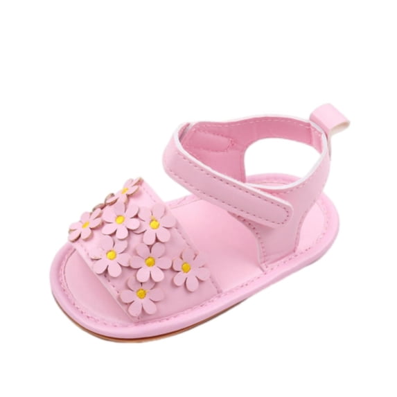 GiLiling Baby Girls Open Toe Sandals with Floral Decor, Soft Sole Lightweight Summer Shoes, Comfortable Non Slip Crib Sandals for Infant (Red, 0-3 Months)