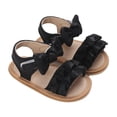 thumbnail image 1 of GiLiling Baby Girls Open-Toe Sandals with Ruffle Bowknot Frill Straps, Soft Breathable Flat Shoes for Summer Casual Wear (Black, 9-12 Months), 1 of 5