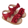 thumbnail image 1 of GiLiling Baby Girls Open-Toe Sandals with Ruffle Bowknot Frill Straps, Soft Breathable Flat Shoes for Summer Casual Wear (Red, 9-12 Months), 1 of 6