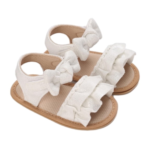 GiLiling Baby Girls Open-Toe Sandals with Ruffle Bowknot Frill Straps, Soft Breathable Flat Shoes for Summer Casual Wear (White, 0-3 Months)