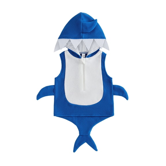 GiLiling Baby Girls and Boys Halloween Shark Dress-Up Outfit Sleeveless Fleece Hooded Zip up Vest Top Dress-Up Outfit (Blue, 12-18 Months)