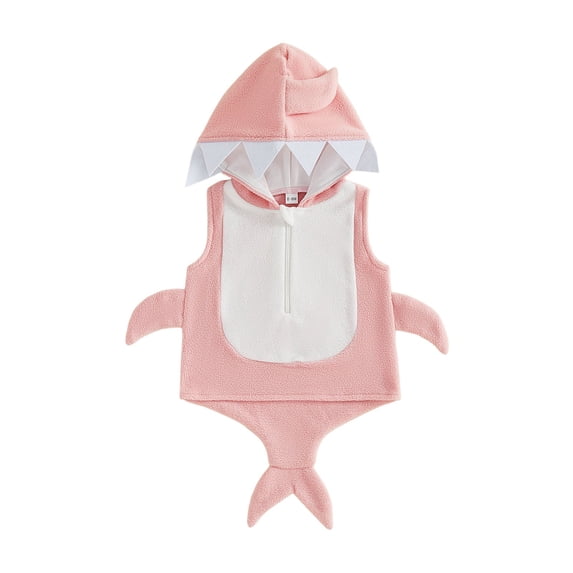 GiLiling Baby Girls and Boys Halloween Shark Dress-Up Outfit Sleeveless Fleece Hooded Zip up Vest Top Dress-Up Outfit (Pink, 6-12 Months)