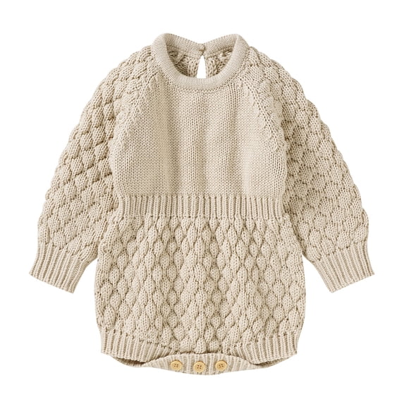 GiLiling Baby Girls and Boys Knit Romper - Cotton Long Sleeve Sweater Bodysuit for Daily Layering and Travel Wear (Khaki, 0-3 Months)