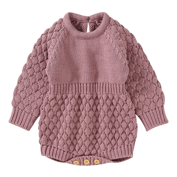 GiLiling Baby Girls and Boys Knit Romper - Cotton Long Sleeve Sweater Bodysuit for Daily Layering and Travel Wear (Pink, 0-3 Months)
