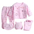 thumbnail image 1 of GiLiling Baby Layette Set - 5 Piece Newborn Boys Girls Outfit, Soft Cotton Long Sleeve Tops, Pants, Bib and Hat Gift Set, 1 of 4