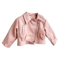thumbnail image 1 of GiLiling Baby PU Leather Motorcycle Coat Toddler Zipper Fall Winter Long Sleeve Lapel Outerwear Trendy Stylish Cute Outdoor Cycle Coat (Pink, 12-18 Months), 1 of 9