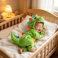 thumbnail image 1 of GiLiling Baby Plush Halloween Dinosaur Winter Jumpsuit with Tail, Attached Tail, Front Zipper, Kids Halloween Holiday Party Wear (Green-A, 6-9 Months), 1 of 9