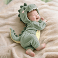thumbnail image 1 of GiLiling Baby Plush Halloween Dinosaur Winter Jumpsuit with Tail, Attached Tail, Front Zipper, Kids Halloween Holiday Party Wear (Green, 9-12 Months), 1 of 9