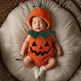 thumbnail image 1 of GiLiling Baby Plush Halloween Pumpkin Romper with Accessories, Graphic Print, Soft Plush Fabric, Kids Halloween Holiday Party Wear, 1 of 7