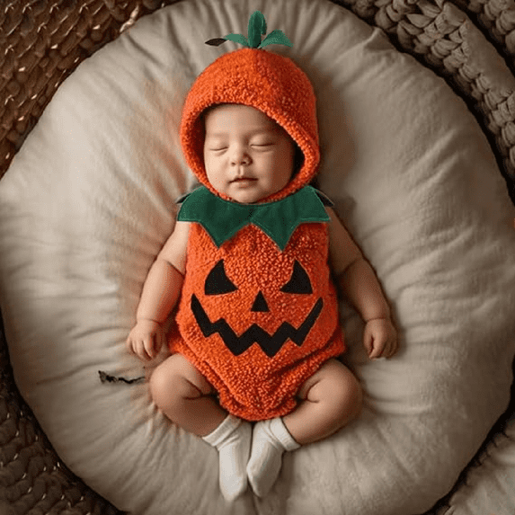 GiLiling Baby Plush Halloween Pumpkin Romper with Accessories, Graphic Print, Soft Plush Fabric, Kids Halloween Holiday Party Wear