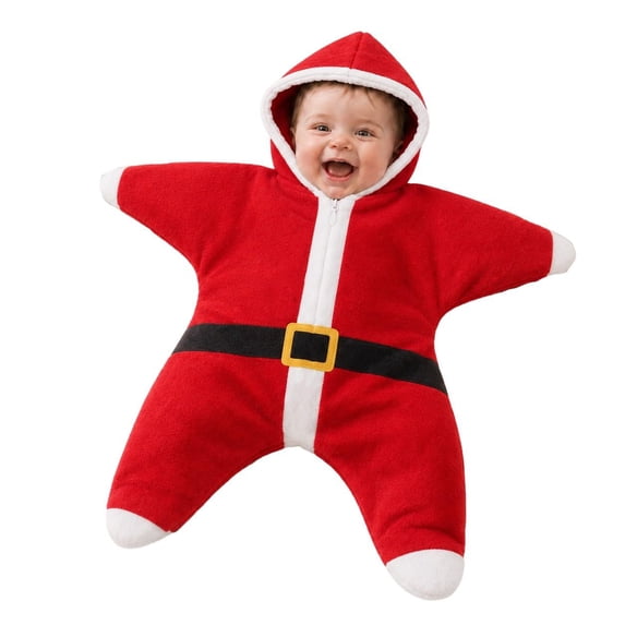 GiLiling Baby Santa Claus Starfish Hooded Onesie for Boys Girls, Fleece Jumpsuit, Infant Outfit Newborn Holiday Photo Prop Sleep Sack