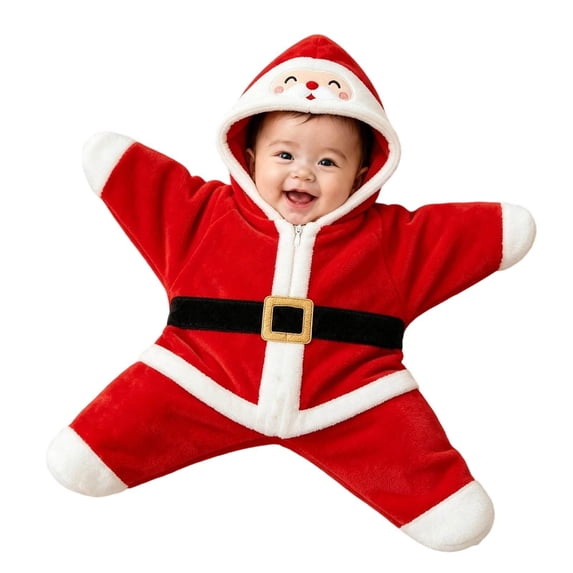GiLiling Baby Santa Claus Starfish Hooded Onesie for Boys Girls, Fleece Jumpsuit, Infant Outfit Newborn Holiday Photo Prop Sleep Sack