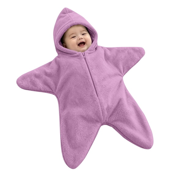 GiLiling Baby Star Suit Newborn Fleece Starfish Bunting Romper Infant Halloween Footie Jumpsuit Winter Warm Wearable Blanket (Purple, 9-12 Months)
