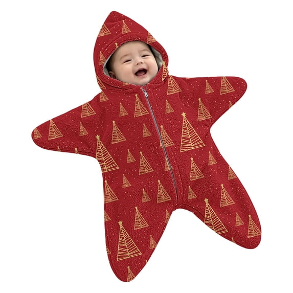 GiLiling Baby Star Suit Newborn Fleece Starfish Bunting Romper Infant Halloween Footie Jumpsuit Winter Warm Wearable Bodysuit (Watermelon Red, 6 Months)