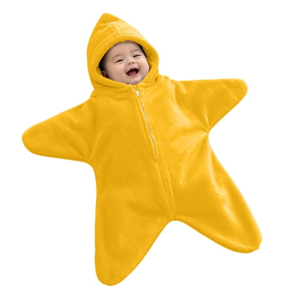GiLiling Baby Starfish Hooded Swaddle Blanket for Boys Girls, Fleece Infant Wrap, Cozy Newborn Outfit for Baby Shower and Photos