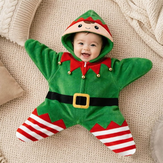 GiLiling Baby Starfish Onesie Christmas Newborn Romper Fleece Starfish Onesie Starfish Baby OutfitLong Sleeve Romper Cute Funny Bodysuit (Green, 6 Months)