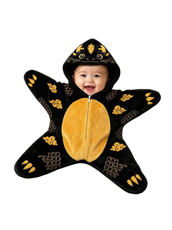 Baby Starfish Onesie Halloween Fleece Newborn Romper Fleece Swaddle Newborn Winter Warm Hooded Jumpsuit Long Sleeve Footie Outfits (Dark Gray, 3 Months)