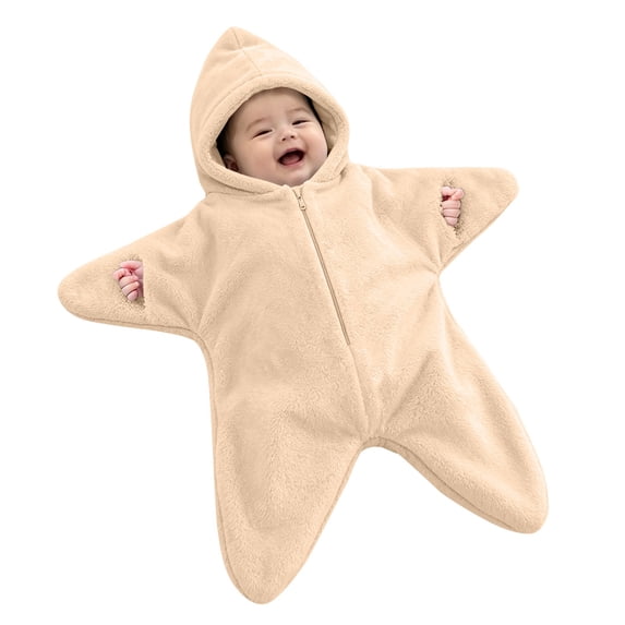 GiLiling Baby Starfish Onesie Halloween Zipper Hooded Star Suit Newborn Outfit Cute Dress-Up Outfit for Christmas Festival and Baby Party Dressing‑up (Beige, 6-9 Months)