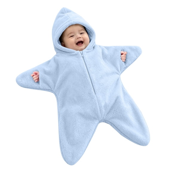 GiLiling Baby Starfish Onesie Halloween Zipper Hooded Star Suit Newborn Outfit Cute Dress-Up Outfit for Christmas Festival and Baby Party Dressing‑up (Sky Blue, 6-9 Months)