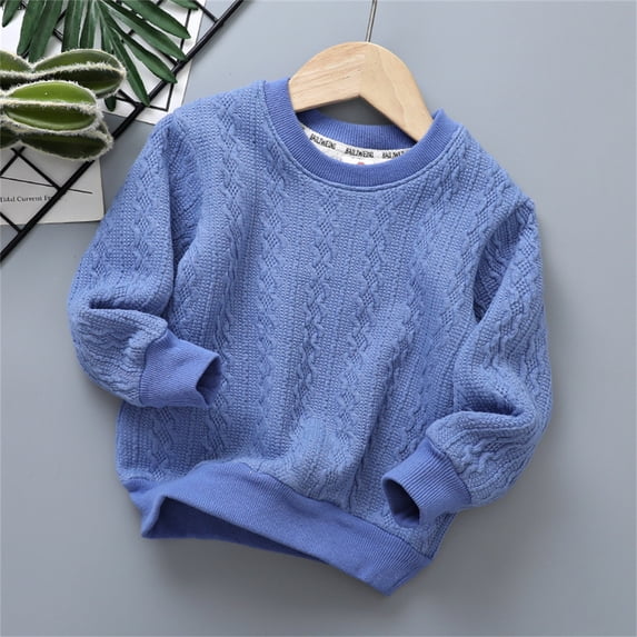 GiLiling Baby Toddler Kids Boys Girls Solid Round Collar Thick Knit Sweater Pullover Blouse Tops Fall Winter Soft Warm Outfits Clothes (Blue, 3-4 Years)