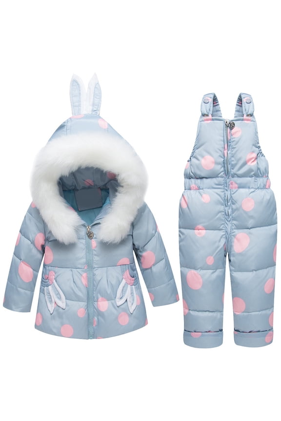 Baby Winter Snowsuit Set - Bunny Ear Puffer Jacket and Snow Bib Pants, 2 Piece Warm Ski Outfit (Grey, 2-3 Years)