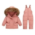 thumbnail image 1 of GiLiling Baby Winter Snowsuit Set - Faux Fur Hooded Puffer Jacket and Ski Bib Pants, 2 Piece Outfit (Red, 12-18 Months), 1 of 7