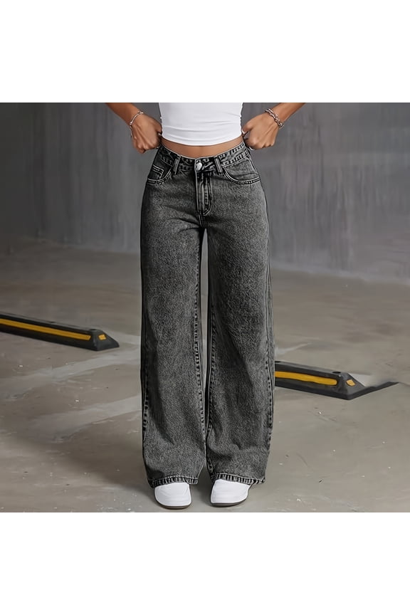 Baggy Jeans for Kids Boys and Girls, Wide Leg Denim Pants High Elastic Waist, Y2K Vintage Cargo Pocket Trousers (Grey, 10-11 Years)