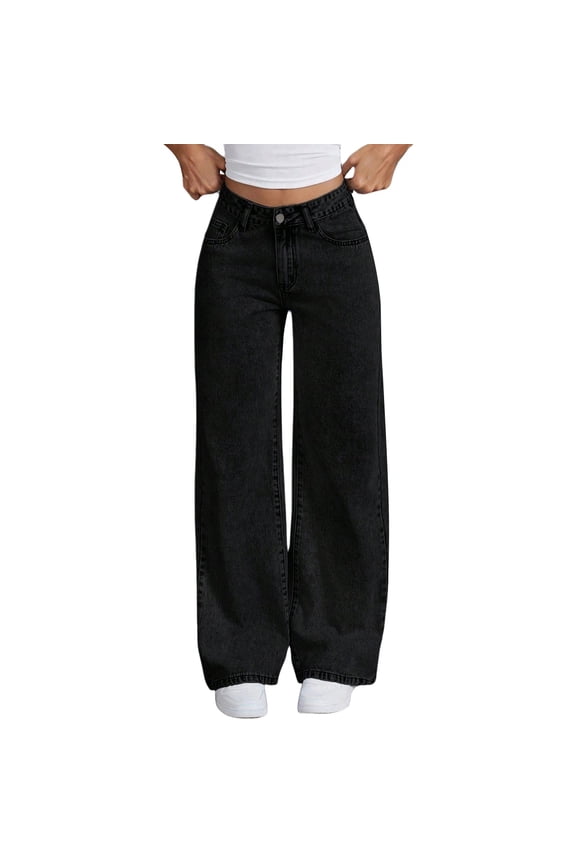 Barrel Leg Baggy Jeans for Boys Girls, Elastic High Waist Y2K Vintage Denim Pants, Loose Straight Casual Style (Black, 12-13 Years)