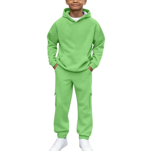 GiLiling Hoodie Sweatsuit Set for Boys Girls 2 Piece Hooded Sweatshirt Jogger Sweatpants Tracksuit Kids Athletic Solid Outfits (Green, 7-8 Years)