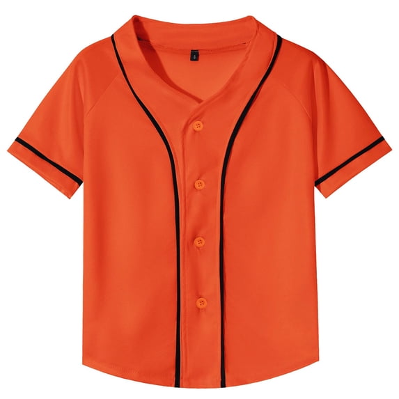 GiLiling Boys Baseball Jersey Kids Short Sleeve Girls Hip Hop T Shirt Toddler Sport Button Down Jersey Shirt (Orange, 4-5 Years)