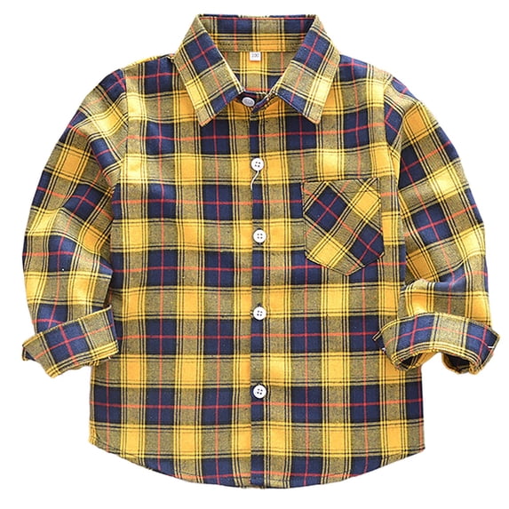GiLiling Boys Button Down Shirt Kids Flannel Shirt Toddler Plaid Shirt Boys Western Shirts Long Sleeve with Pocket Clothes (Orange, 10-11Years)