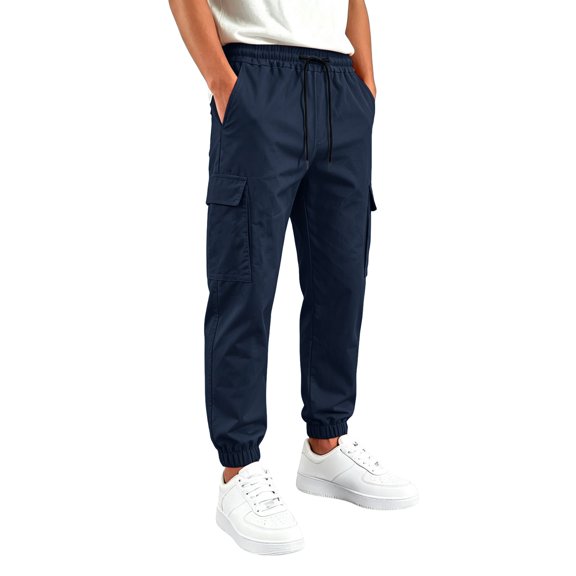 GiLiling Boys Cargo Pants Baggy Pants Casual Elastic Waisted Drawstring Open Bottom Straight Leg Trousers Sweatpants With Elastic Waist with Pockets (Navy, 5-6 Years)