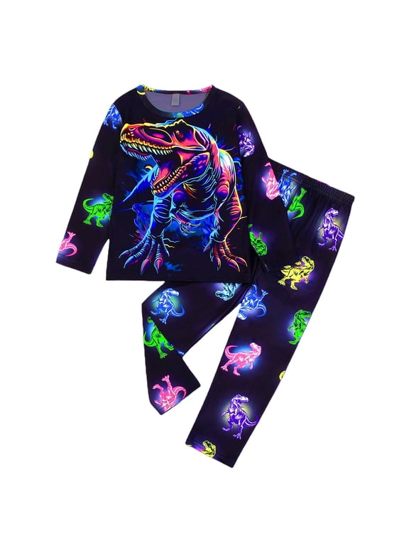 Boys Clothes Tyrannosaurus Rex Print Dinosaur Boy Clothes Fall Winter Outfits Long-Sleeved Hooded Sweatshirt Pants 2PCS Set 