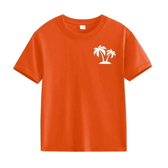 GiLiling Boys Cotton Graphic T Shirt Palm Tree Print Short Sleeve Crewneck Summer Casual School Daily Wear Top (Orange, 10-11Years)