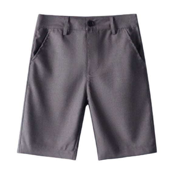 GiLiling Boys Dress Shorts, Kids School Uniform Shorts, Flat Front Solid Stretch Straight Fit Performance Pants with Pocket (Grey, 8-9 Years)