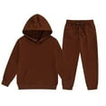 thumbnail image 1 of GiLiling Boys Girls 2-Piece Outfits, Baggy Athletic Hoodie and Sweatpant Set, Kids Tracksuit for Fall Winter, Casual Streetwear Clothing (Coffee, 6-7 Years), 1 of 7